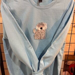 Light Blue Softstyle Sweatshirt with Fluffy Embroidered Dog
